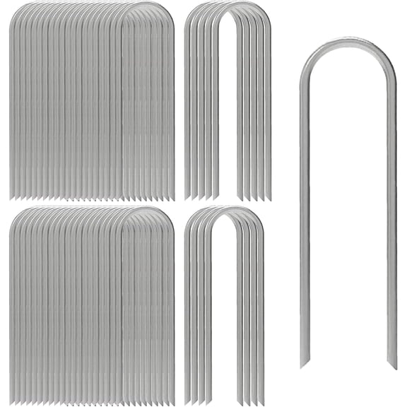 AAGUT 12 Inch Garden Stakes 50 PCS Fence Ground Stake Heavy Duty Yard Landscape Staples Galvanized Tent Spikes 11 Ga Lawn Pins for Dog Fencing, Drip Irrigation Hose, Weed Barrier Fabric, Chicken Wire