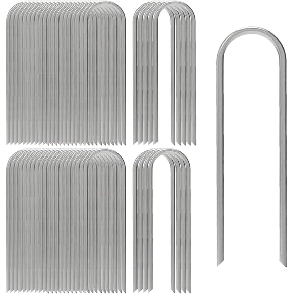 AAGUT 12 Inch Garden Stakes 50 PCS Fence Ground Stake Heavy Duty Yard Landscape Staples Galvanized Tent Spikes 11 Ga Lawn Pins for Dog Fencing, Drip Irrigation Hose, Weed Barrier Fabric, Chicken Wire