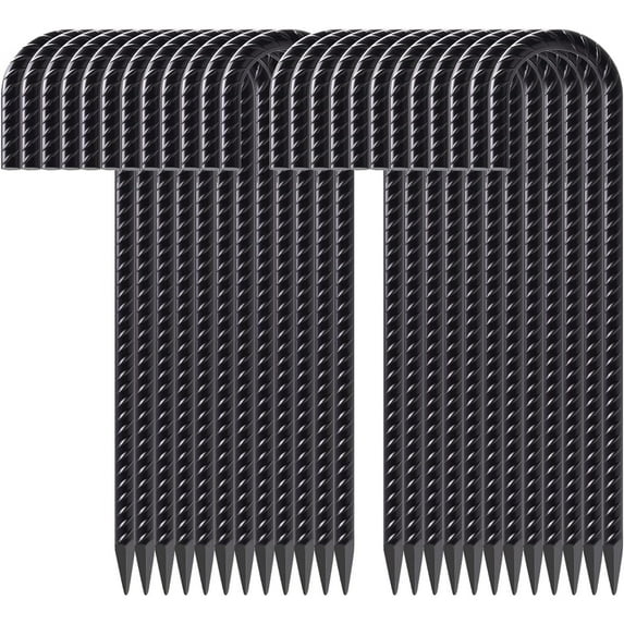 AAGUT 12 Inch Rebar Stakes, J Hook Ground Stakes 24 Pack Heavy Duty Galvanized Chain Link Fence Stakes Metal Tent Stakes for Outdoor Lawn Decorations Inflatables Canopy Swing Set, Black