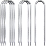 AAGUT 6 Pack 12 Inch Trampoline Stakes U Shaped Rebar Ground Anchors Heavy Duty High Winds Galvanized Steel Trampolines Accessories for Swing Set, Camping, Soccer Goal, Huge Garden Decoration