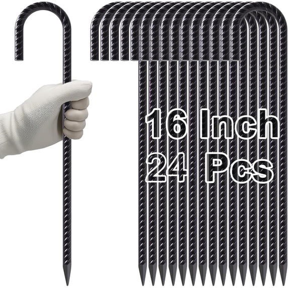 AAGUT 16 Inch J Hook Rebar Stakes, 24 Pack, Galvanized Steel - Walmart.com