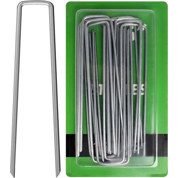 AAGUT 16 Pack Garden Landscape Staples, 6 Inch 11 Gauge Galvanized Garden Stakes Ground U Shaped Landscape Pins for Fences, Weed Barriers, Irrigation Tubing, Yard Lawn, Landscape Fabric