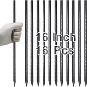 AAGUT 16  Straight Rebar Stakes 16 Pack Heavy Duty Ground Anchors Steel Plant Support Garden Stake Metal Camping Tent Spikes with Chisel Point End for Hard Soil, Black Powder Coated