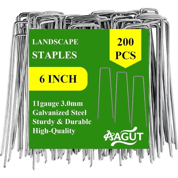 AAGUT 200 Pack 6 Inch Garden Stakes Galvanized Landscape Staples, Garden Staples Pins Lawn Staples Fence Stakes Ground Stake for Landscaping Securing Weed Barrier Fabric