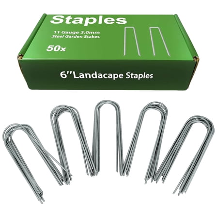 AAGUT 6 Inch Landscape Stakes 50 Pack Garden Drip Irrigation Tubing Stakes Heavy Duty 11 Gauge Galvanized Ground Stakes Lawn U Hooks for Soaker Hose, Chicken Wire, Chain Link Fence, Dog Fence