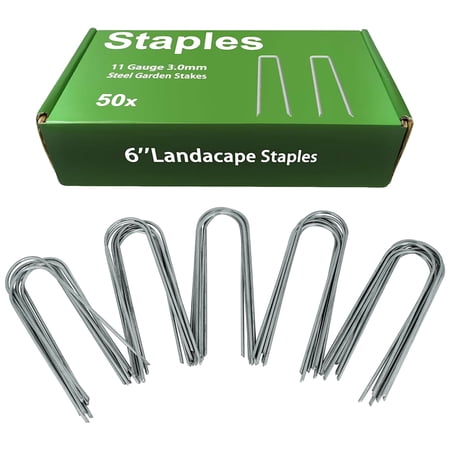 AAGUT 6 Inch Landscape Stakes 50 Pack Garden Drip Irrigation Tubing Stakes Heavy Duty 11 Gauge Galvanized Ground Stakes Lawn U Hooks for Soaker Hose, Chicken Wire, Chain Link Fence, Dog Fence