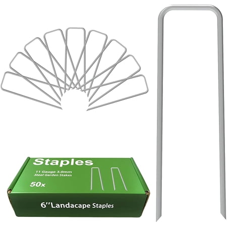 AAGUT 50 Packs 6 Inches Galvanized Landscape Staples, Garden Stakes, Heavy Duty 11 Gauge Tent Stakes Landscaping Securing Weed Barrier Fabric, Irrigation Tubing, Holding Fence