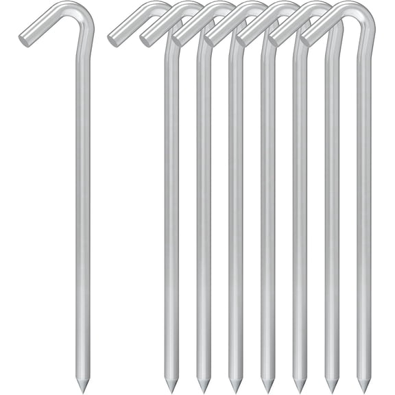 AAGUT Tent Stakes, Tent Stakes Metal Garden Edging Fence Hooks Yard Camping Stake Heavy Duty Galvanized 9 Inch 6 Gauge Tent Pegs for Tarp, Inflatable, Outdoor Christmas Decorations, 8 Pack