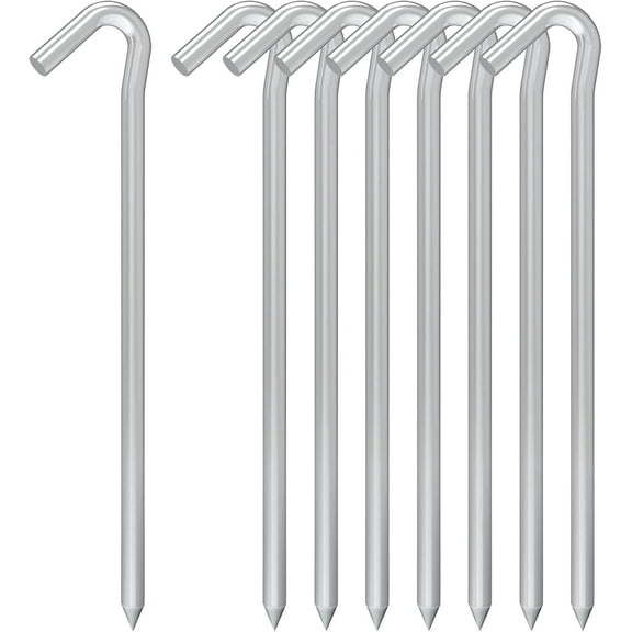 AAGUT Tent Stakes, Tent Stakes Metal Garden Edging Fence Hooks Yard Camping Stake Heavy Duty Galvanized 9 Inch 6 Gauge Tent Pegs for Tarp, Inflatable, Outdoor Christmas Decorations, 8 Pack