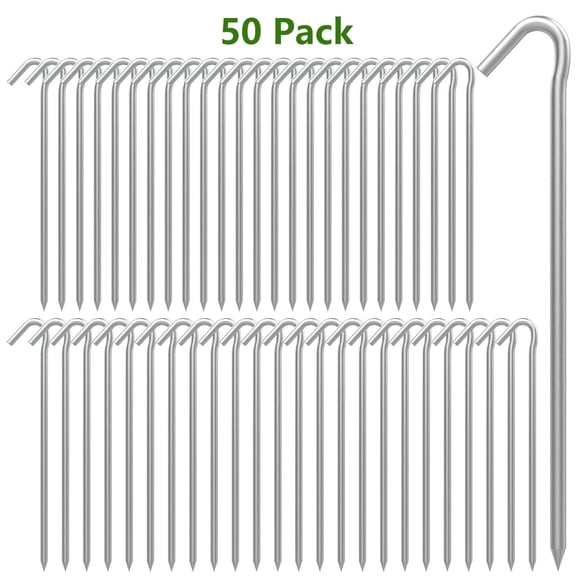 AAGUT 9 Inch Tent Stakes Metal, Galvanized Rust-Free Yard Stakes, Garden Edging Fence Hook for Outdoor Camping, Tent Garden Stakes for Tarp, Inflatable, Outdoor Christmas Decorations, 50 Pack