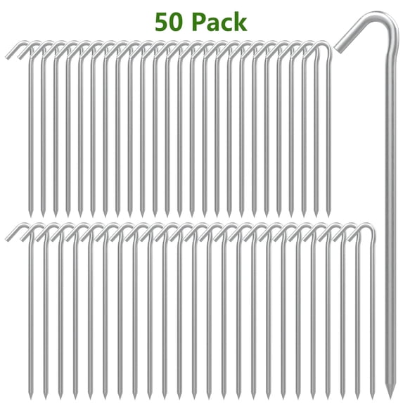 AAGUT 9 Inch Tent Stakes Metal, Galvanized Rust-Free Yard Stakes, Garden Edging Fence Hook for Outdoor Camping, Tent Garden Stakes for Tarp, Inflatable, Outdoor Christmas Decorations, 50 Pack