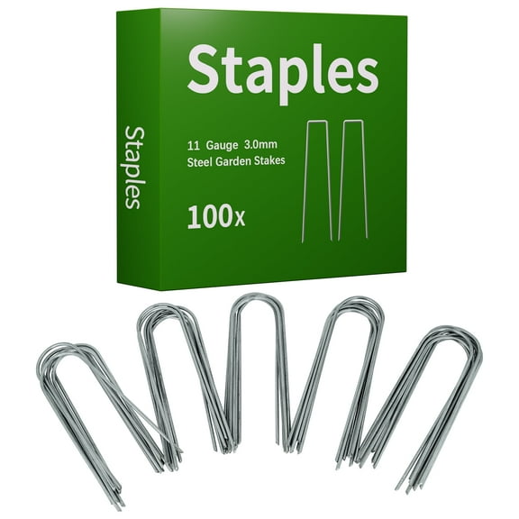AAGUT 100 Pack 6 Inch Garden Stakes Heavy Duty 11 Gauge Galvanized Yard Staples U Pegs Fences Drip Irrigation Securing Stakes 1/2-Inch to 1-5/8-Inch Loop Stake for Anchoring Lawn Drippers Soaker Hose