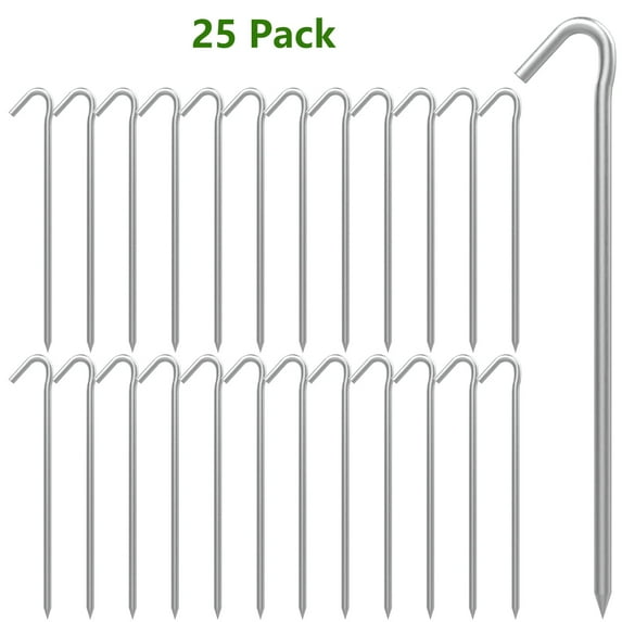 AAGUT Yard Tent Stakes Heavy Duty 9 Inch 25 Pack Galvanized Steel Tent Pegs Garden Stakes, Camping Stake Galvanized 6 Gauge Metal Tent Ground Stakes for Outdoor Camping, Inflatables