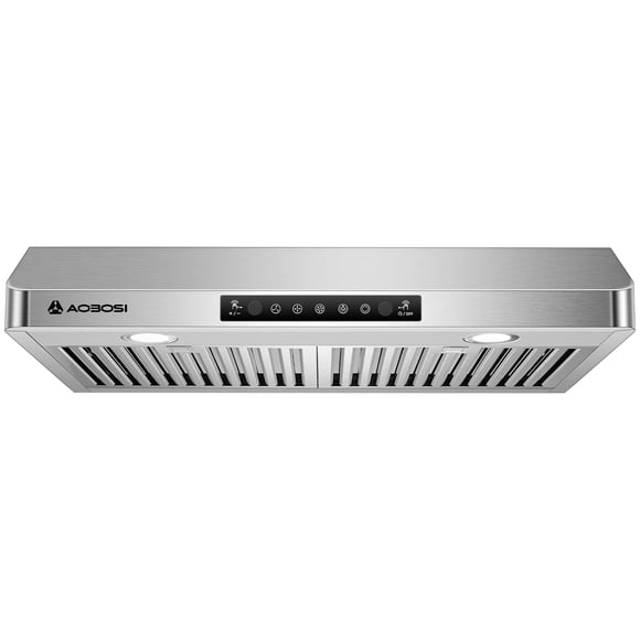 AAOBOSI 30" Under Cabinet Range Hood, Upgraded Motor, 3-Speed Stainless Steel Kitchen Vent Hood with Gesture & Touch Control, LED Lights