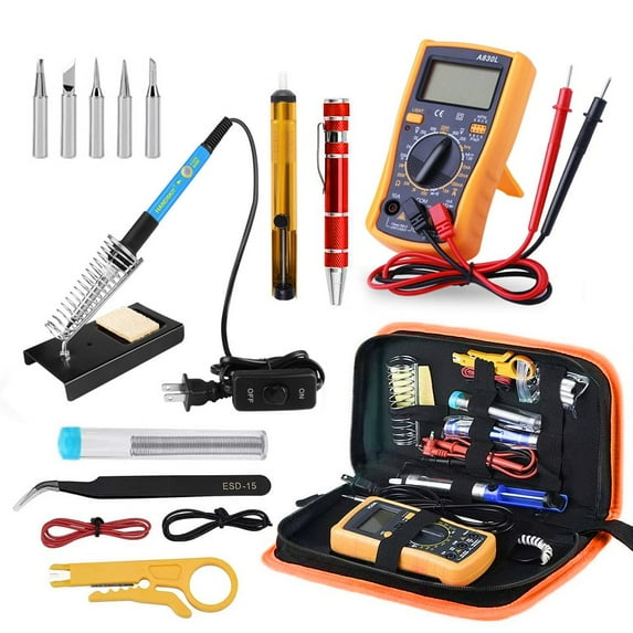 AAOMASSR 19-In-1 110V 60W Electric Soldering Iron Multimeter Set Kit Welding Desoldering Pump Tools Set