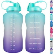 AAOMASSR 2.2L Motivational Water Bottle with Straw&Time Maker,Leakproof &BPA Free Water Bottle Perfect for Fitness,Gym,Sports (Green&Purple)