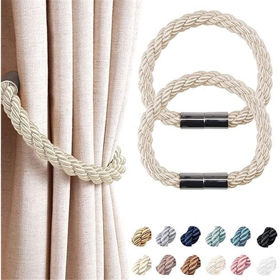 AAOMASSR 2 Pack Strong Magnetic Curtain Tiebacks Modern Simple Style Drape Tie Backs Convenient Decorative Weave Rope Curtain Holdbacks for Thin or Thick Home & Office Window Draperies
