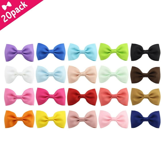 AAOMASSR 20Pcs Baby Girls Fully Lined Boutique Solid Color Ribbon Mini Hair Bows Clips for Teens Infants Kids Toddlers Newborn Children