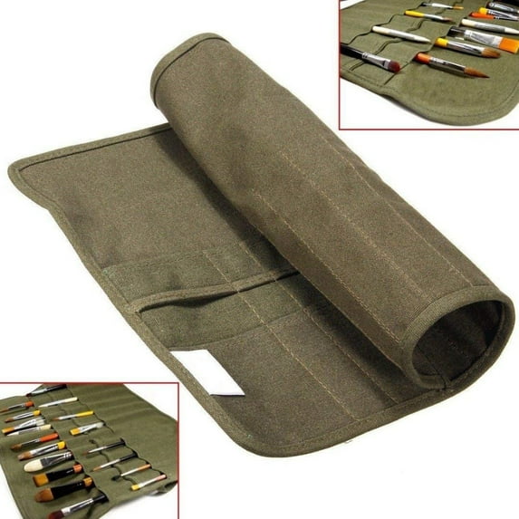 AAOMASSR 22 slots Paint Brush Case Canvas Paint Brush Holder, Roll Up Storage Bag Holder Canvas Wrap for Acrylic Watercolor Brush