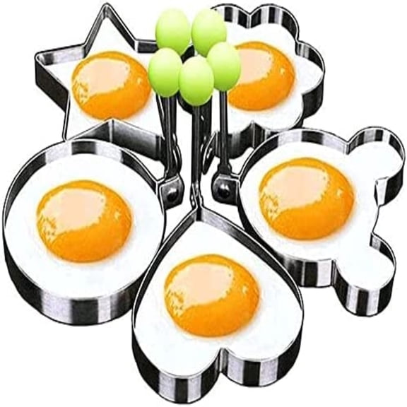 AAOMASSR 5pcs Set Fried Egg Rings Mold Non Stick for Griddle Pan, Egg Shaper Pancake Maker with Handle, Stainless Steel Egg Form for Frying Cooking