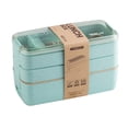 thumbnail image 1 of AAOMASSR Bento Box Stackable Bento Box,Lunch Box Kit With Spoon & Fork, 3-In-1 Compartment Whea-t Straw Meal Prep Containers,Leakproof Eco-Friendly Stackable Bento Lunch Box Meal(Green), 1 of 2