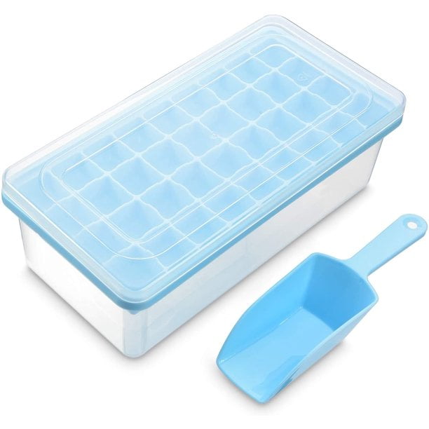 AAOMASSR Ice Cube Tray With Lid and Bin Silicone Ice Tray Flexible Safe Ice  Cube Molds Comes with Ice Container, Scoop and Cover Blue 