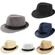 AAOMASSR New Classic Straw Fedora Hat Mens Women Wide Brim Panama Hat Summer Dress Hat