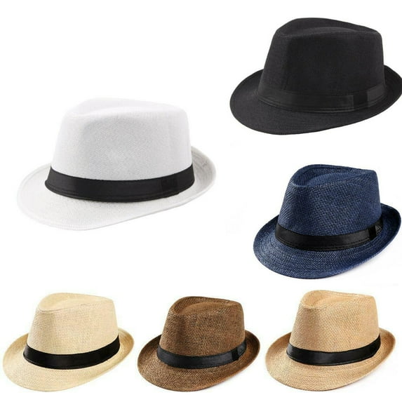 AAOMASSR Trilby Classic Mens Women Straw Fedora Hat Wide Brim Panama Hat Summer Dress Hat