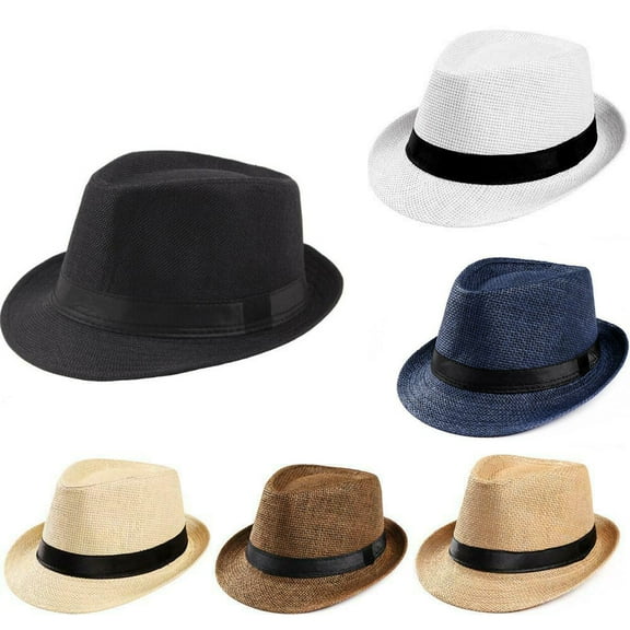 AAOMASSR Unisex Adjustable Summer Straw Fedora Hat Sun Cap Panama Wide Brim