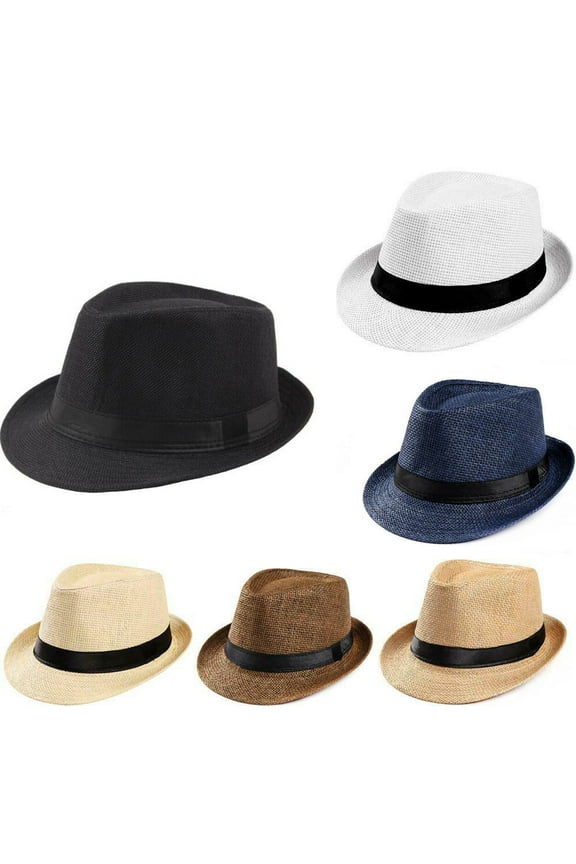 Unisex Adjustable Summer Straw Fedora Hat Sun Cap Panama Wide Brim