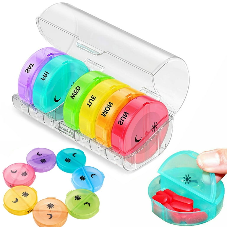Maxpert Weekly Round Pill Organizer - 7 Day AM/PM Pill Box and Pill Planner  - Dispenser Box for Medications - Fish Oil, Cod Liver Oil, Vitamins