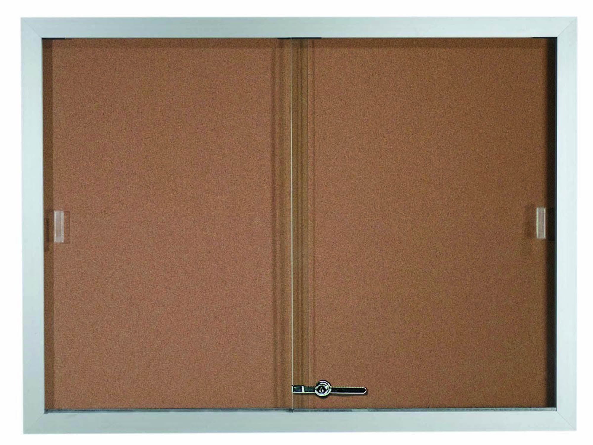 AARCO Enclosed Bulletin Board with Aluminum Frame and Sliding Doors