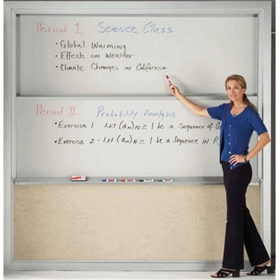 AARCO Products FFVSU144-2C Floor Mounted Two Track Vertical Slider Porcelain Chalkboard
