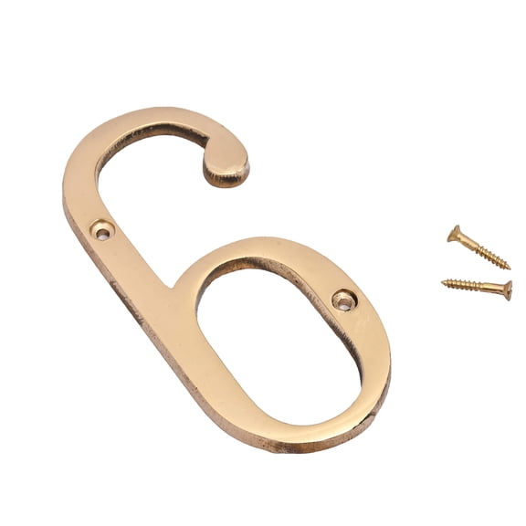 AARGKRAFT 4" Brass House Hotel Door Number Plaque Sticky Numeric Numerical Digit 0-9 [6 (Six)]