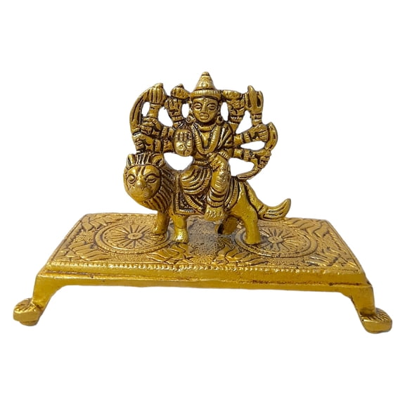 AARGKRAFT Brass Durga Maa with Brass Chowki, Jagdamba Idol, Statue, moorti, murti for Home Mandir and Home Decor