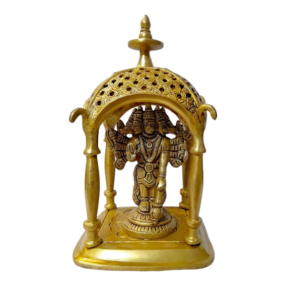 AARGKRAFT Brass Panchmukhi Hanuman Ji Idol with Temple Showpiece Ideal for Home Office Pooja Decor Pavan Putra Bajrangbali Idol Statue Bahubali Hanuman Religious Figurine Hindu God Sculpture Murti