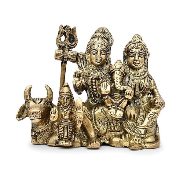AARGKRAFT Brass Shiva Pariwar - Shiva Family | Shiva Bholenath Shankar Parvati Ganesh Ganesha Nandi Family Shiv Parivar Murti Shivparivar Idol Statue - Small Size Height- 4 Inches