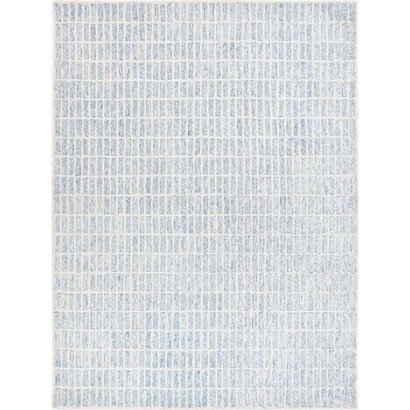 AARISH RUGS 100% New Zealand Wool Modern Hand-Tufted Pale Blue Grid Pattern Area Rug for Living Room, Bedroom, Any Room and Hallway (4X7 ft)