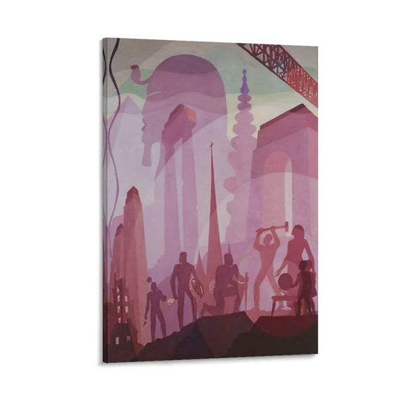 AARON DOUGLAS Building More Stately Mansions Art Poster Decoration Painting Canvas Wall Art Poster Decorative Bedroom Modern Home Print Picture Artworks Posters