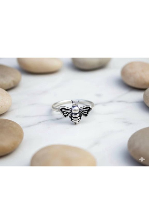 - 925 Sterling Silver Bee Honeycomb Ring for Women, Minimalist Animal Band Ring, Adjustable Stackable Cute Insect Jewelry Gift for Her