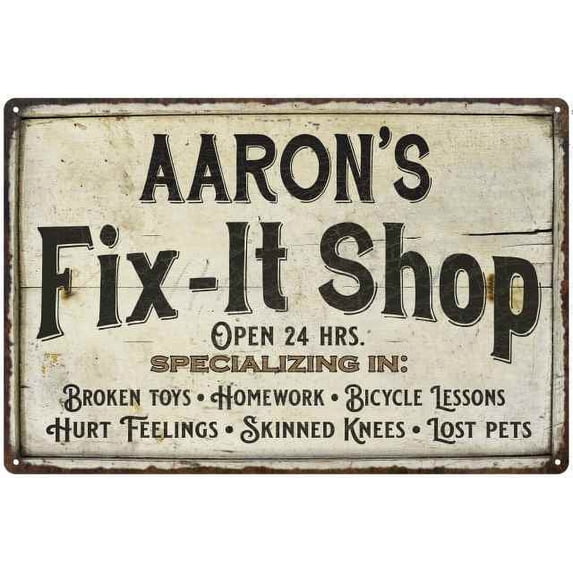 AARON'S Fix-It Shop Sign Grandpa Dad Wall Decor 16 x 24 Matte Finish Metal 116240006080