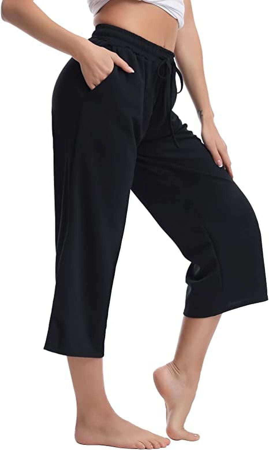AARONANO Womens Capri Pants Wide Leg Comfy Drawstring Loose Lounge