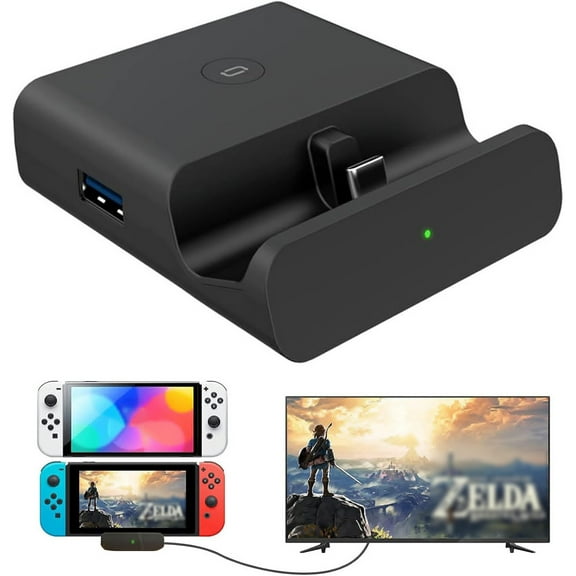 TV Dock for Nintendo Switch, 4K HDMI Adapter, Docking Station for Switch OLED, Portable Charging Base-Black