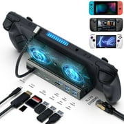 Docking Station for Steam Deck with 2 Fans, 4K 60Hz HD Multimedia Interface, USB 3.0/2.0, Gigabit RJ45, Compatible with ASUS Rog Ally/Switch, with 100W PD Charging Port-Black