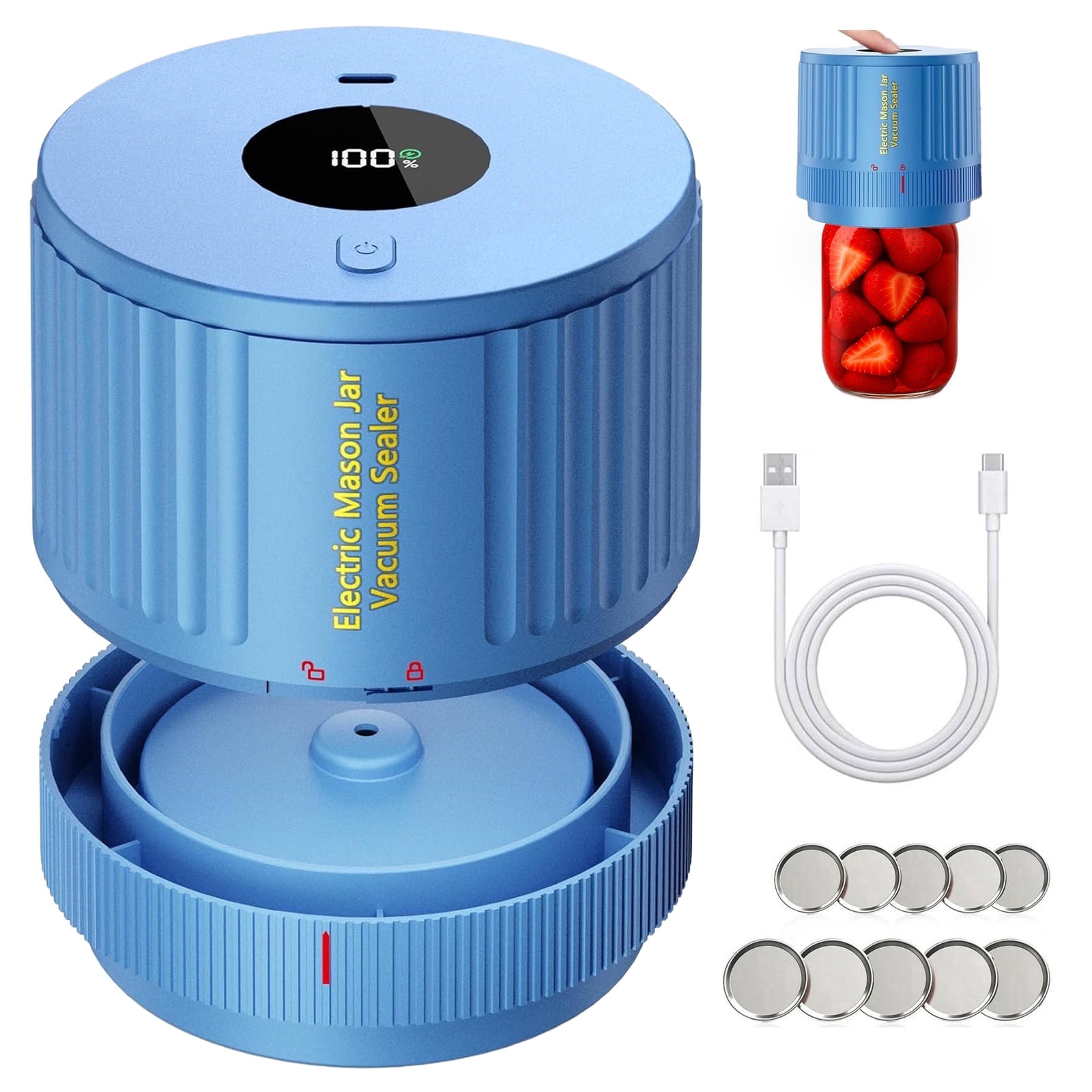 AARTVARK TEES Electric Mason Jar Vacuum Sealer, Vacuum Sealer Kit for Wide-Mouth & Regular-Mouth Mason Jars, Food Storage and Fermentation, Blue