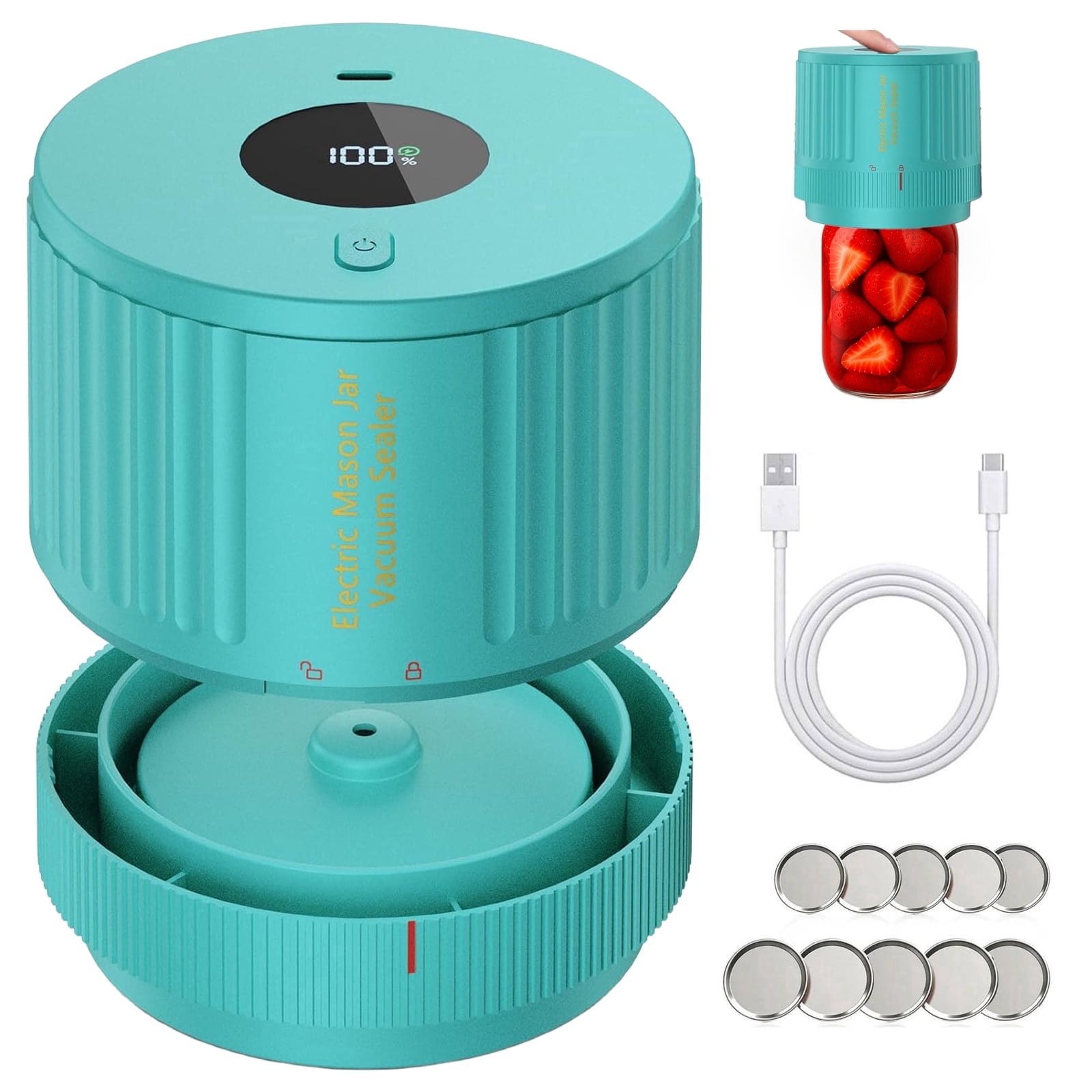 AARTVARK TEES Electric Mason Jar Vacuum Sealer, Vacuum Sealer Kit for Wide-Mouth & Regular-Mouth Mason Jars, Food Storage and Fermentation, Green
