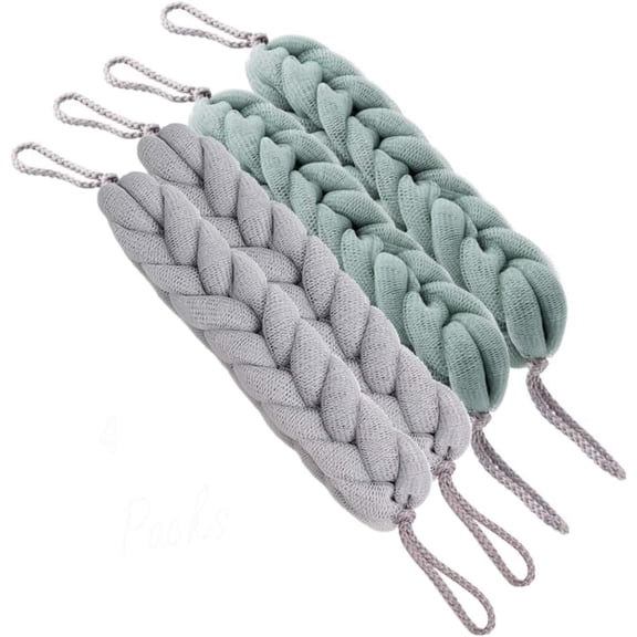 AARainbow 4 Packs Long Stretch Back Sponge with Rope Handles Back Scrubber Bath Shower Mesh Sponge Exfoliating Body Scrub Stretch Braided Loofah for Men and Women (1 White+1 Grey+1 Pink+1 Lotus Pink