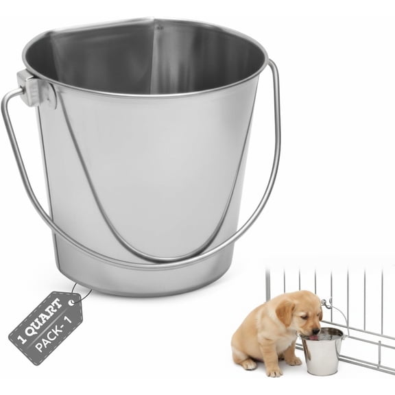 AASPIRE PETS Heavy Duty Stainless Steel Bucket - Enjoyable and Mess-Free - Pet Water & Food Pail (1 Quarts)