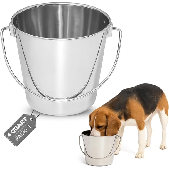 AASPIRE PETS Heavy Duty Stainless Steel Bucket - Enjoyable and Mess-Free - Pet Water & Food Pail (4 Quarts)
