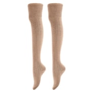 AATMart Womens 2 Pairs Comfortable Lightweight Moisture Wicking & Extra Soft Knee High Cotton Boot Socks Size 6-9 M1025 Beige 2p-05